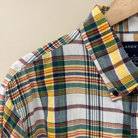 Lands End lightweight cotton yellow plaid button down L - Picture 2 of 4